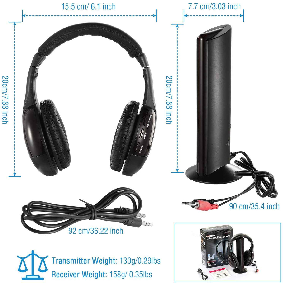 Wireless RF Headphones - Perfect for TV, Radio & More