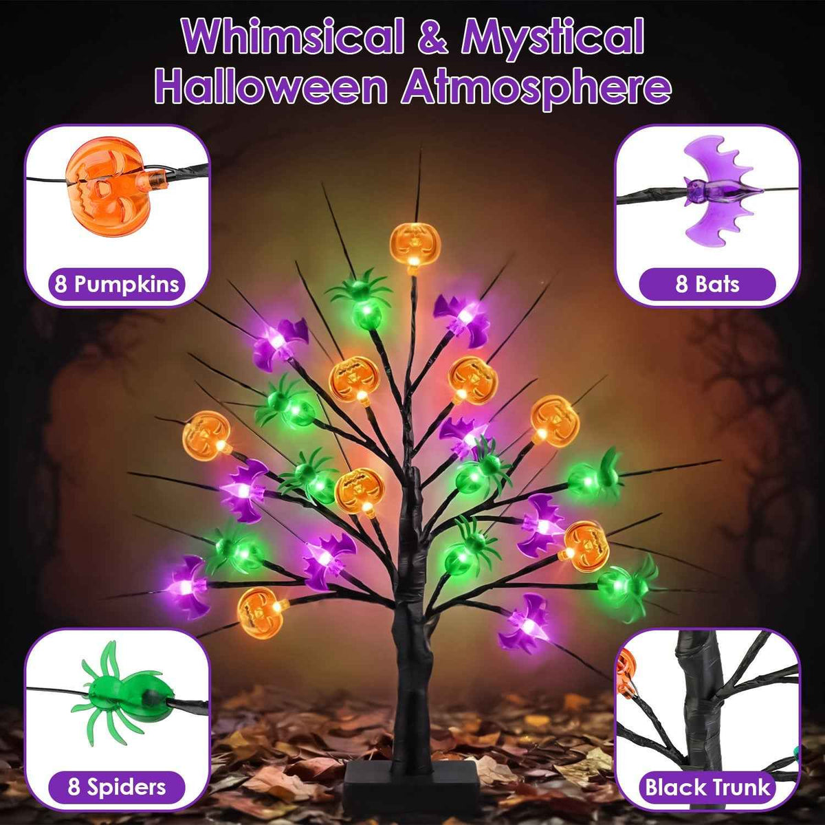 Lighted Halloween Tree 2-Pack – 24 LEDs with Timer