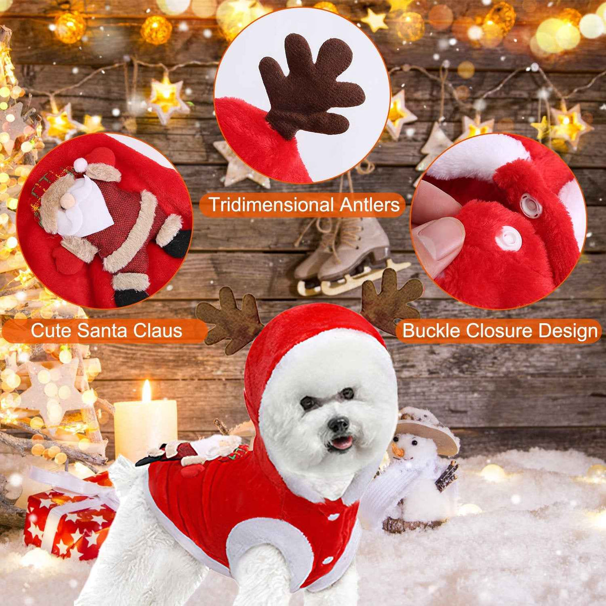 Pet Santa Reindeer Costume with Antlers – Dogs & Cats
