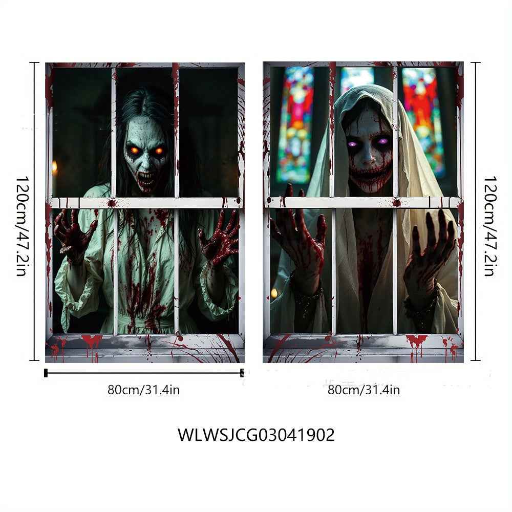 3D Witch & Ghost Window Cover – Halloween Party Backdrop