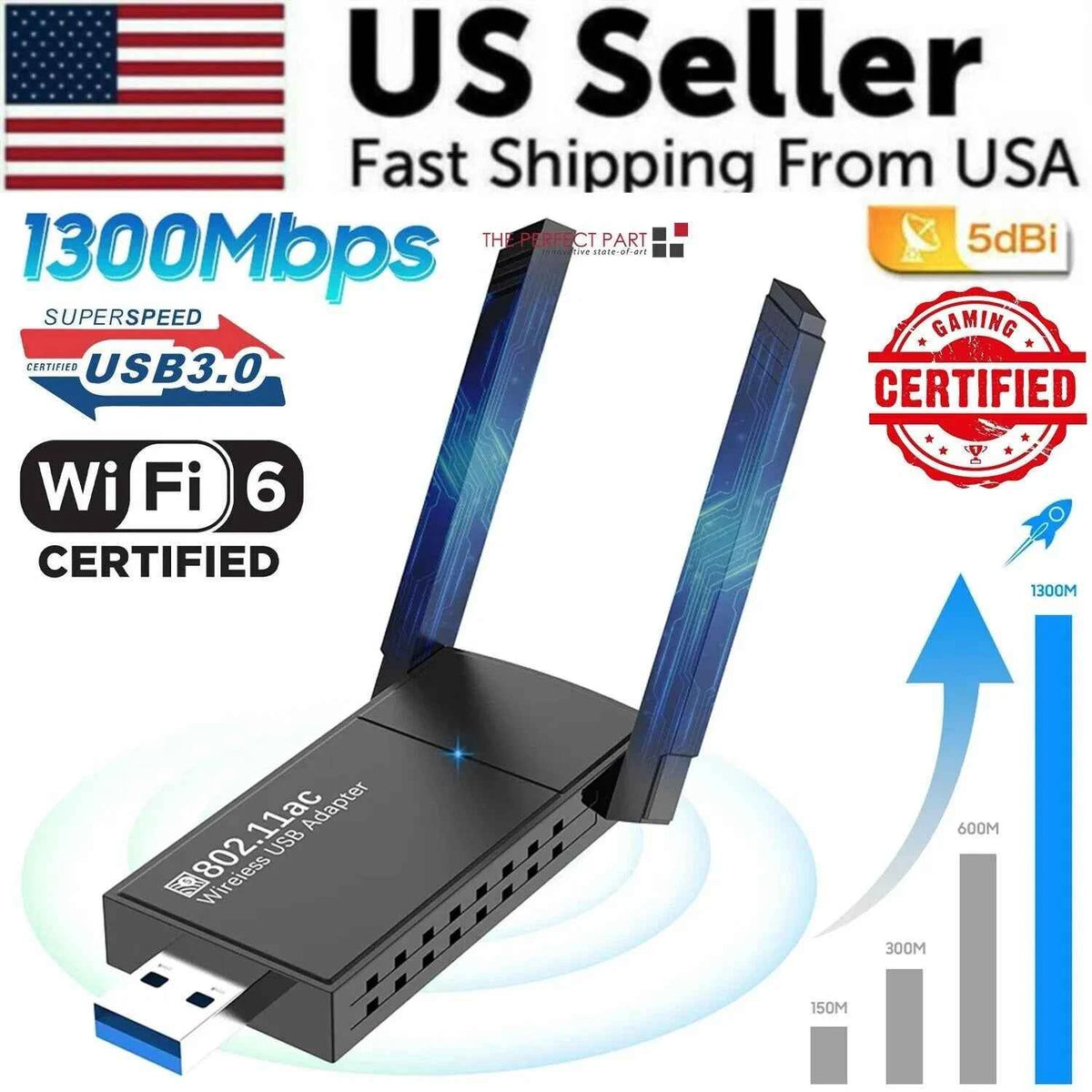 USB 3.0 Wireless WiFi Adapter - 1300Mbps Long Range & Dual Band