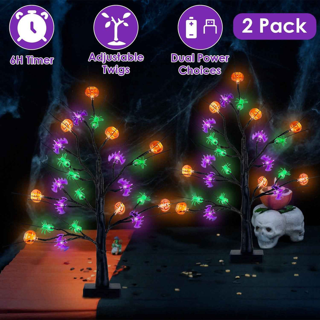 Lighted Halloween Tree 2-Pack – 24 LEDs with Timer