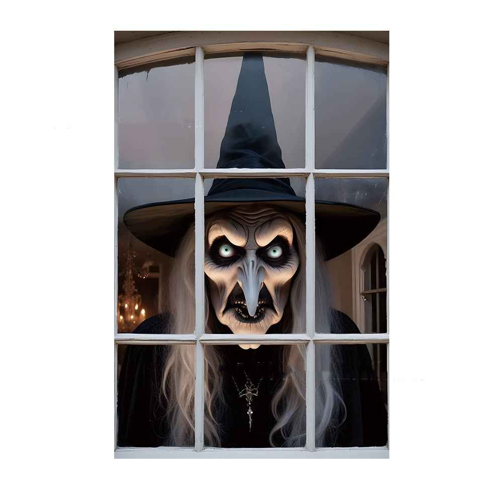 3D Witch & Ghost Window Cover – Halloween Party Backdrop