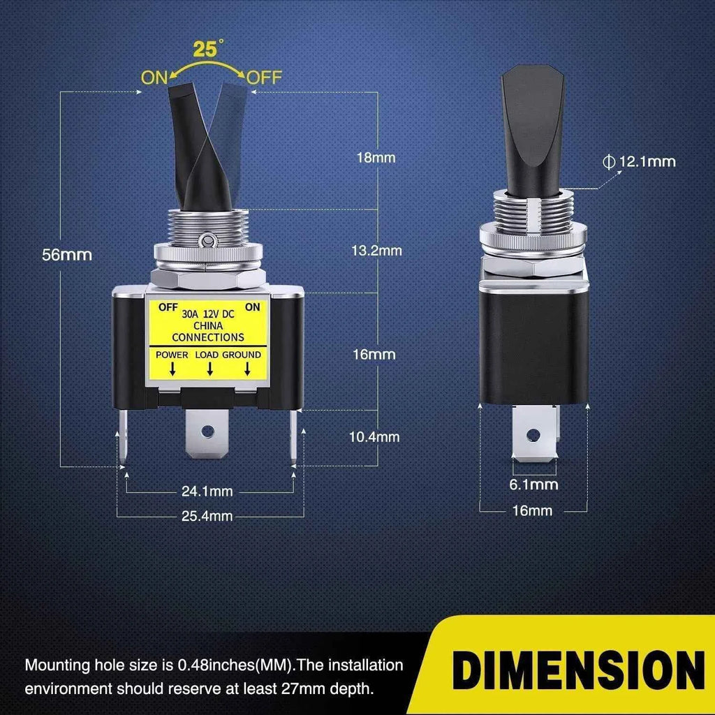3 Pack Blue LED Toggle Switches - 12V 30A Rocker Switch for Marine, Car, Boat & ATV