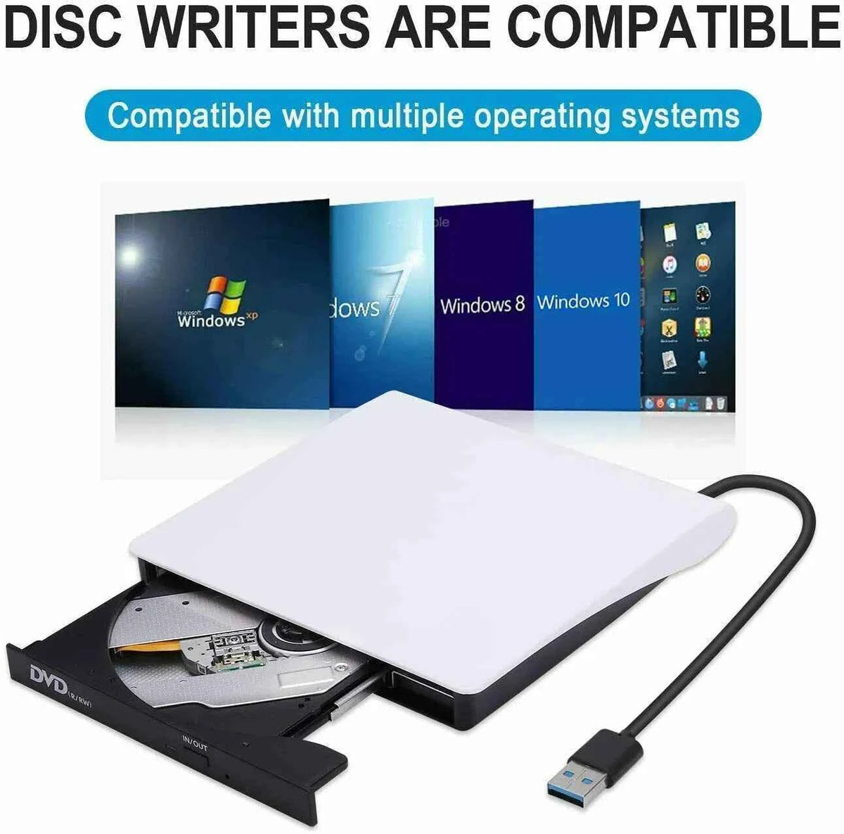 High-Speed Slim External CD DVD Drive - USB 3.0 Burner for Laptops & PCs