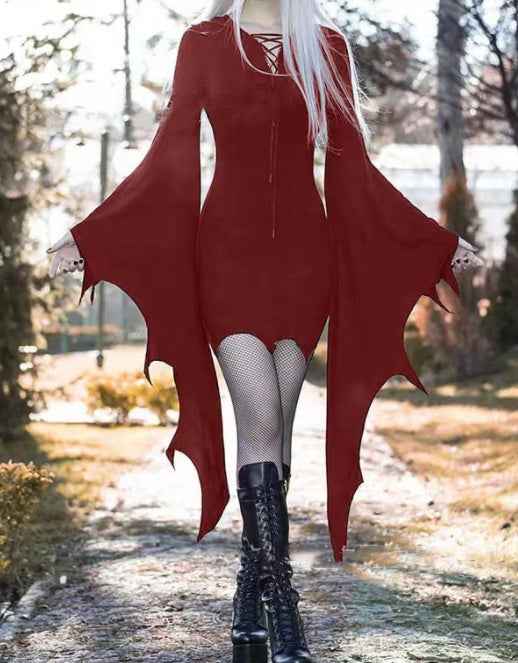 Elven Pixie Costume – Hooded Gothic Dress for Women - Dark Red / 2XL - GoSavvyNow