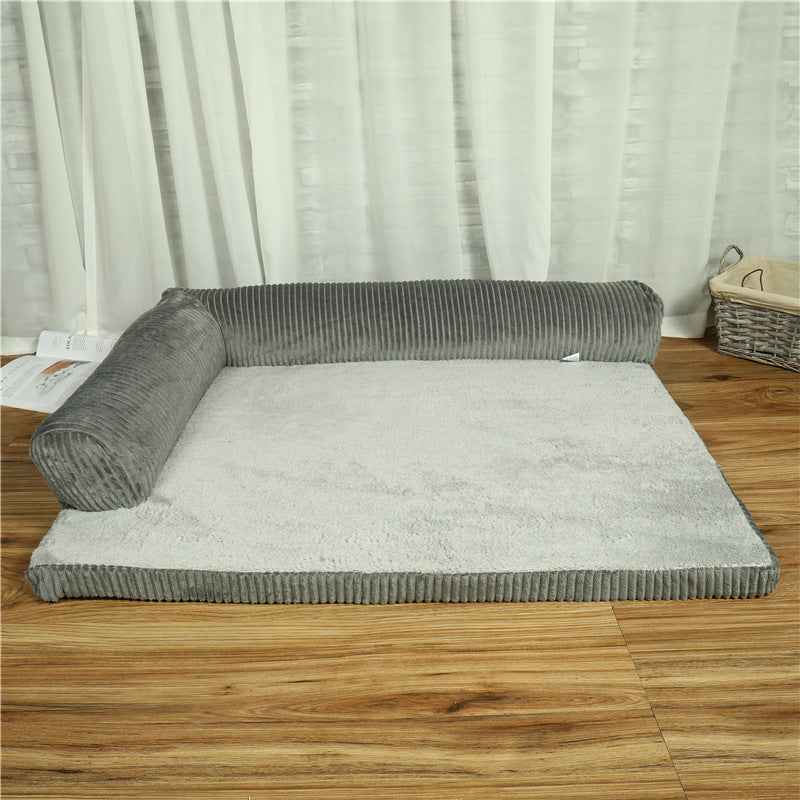 Corduroy Pet Sofa Bed with Non-Slip Base (S-XL) - Grey / Bilateral / L - GoSavvyNow