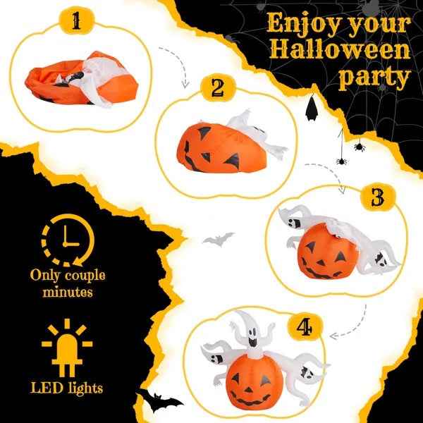 5.9 ft Inflatable Pumpkin Ghost – LED Yard Decor