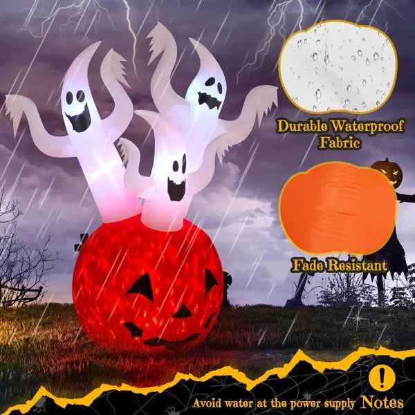 5.9 ft Inflatable Pumpkin Ghost – LED Yard Decor