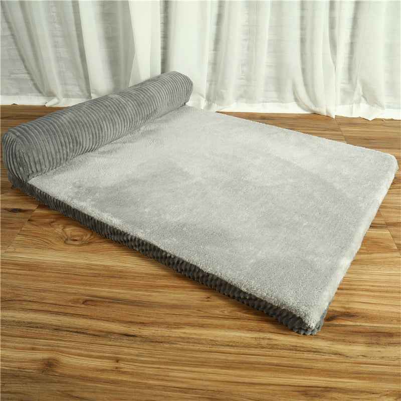 Corduroy Pet Sofa Bed with Non-Slip Base (S-XL) - Grey / Unilateral / L - GoSavvyNow