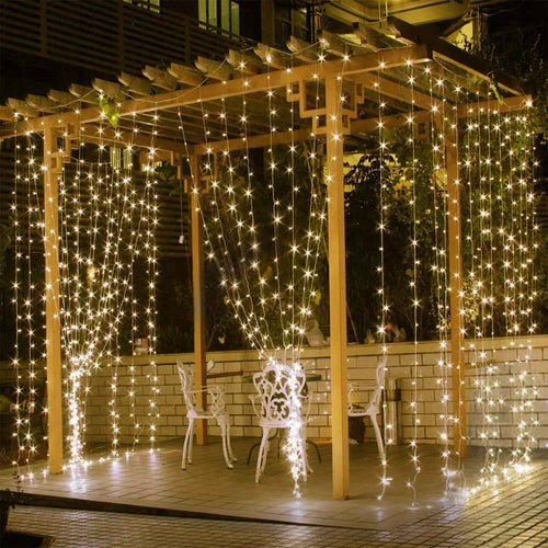 300 LED String Curtain Light – 3m, 8 Modes, Remote, IP44