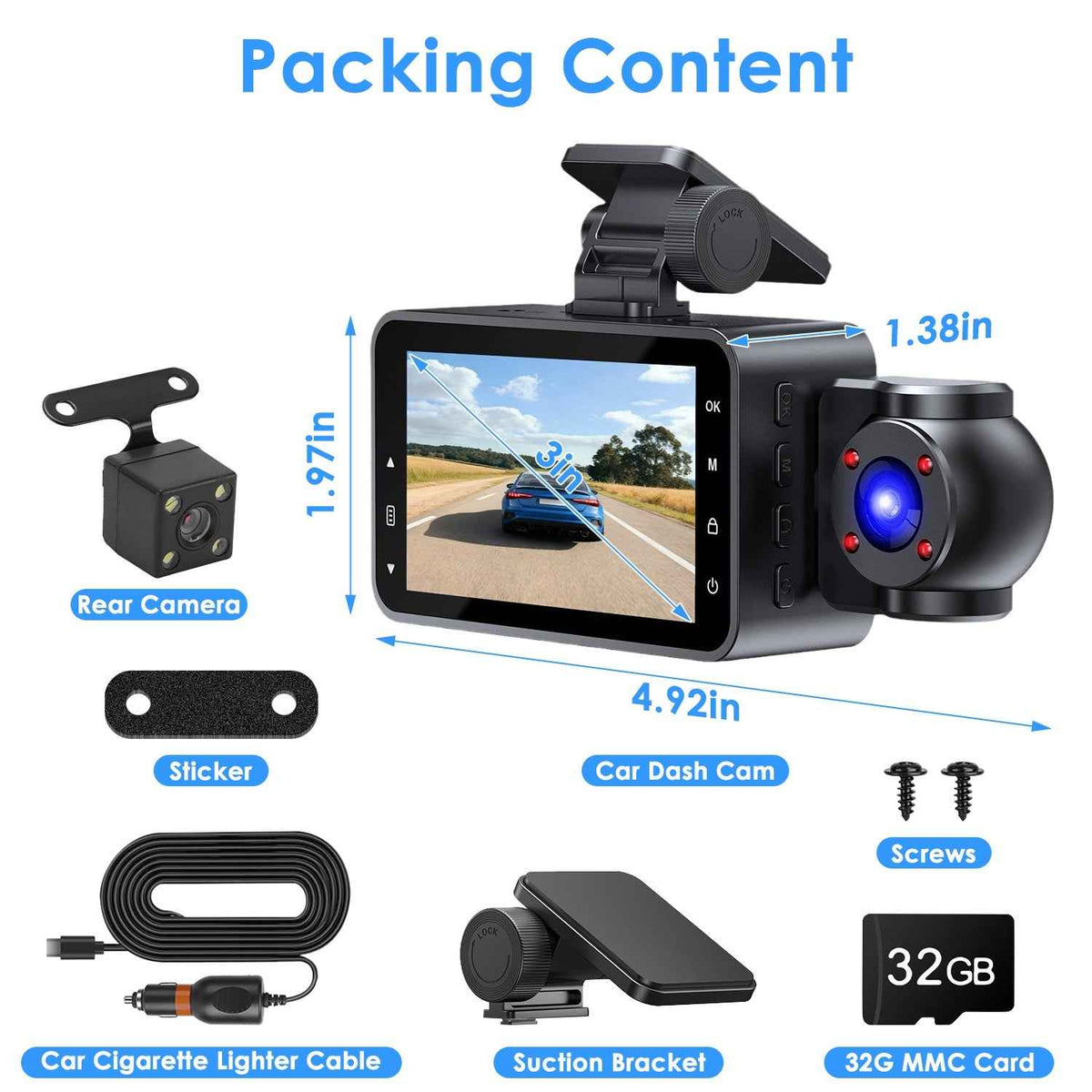 Front and Inside Dash Cam - WiFi FHD 1080P