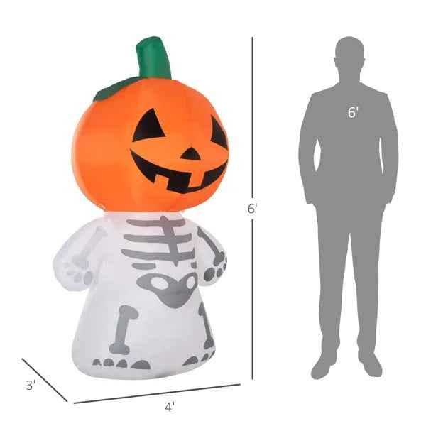 Smiling Skeleton Ghost with Pumpkin Head – 5.9 ft Inflatable Yard Decor