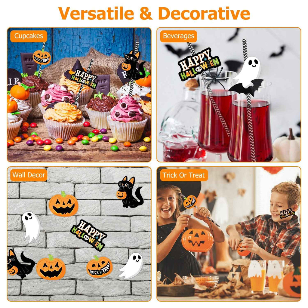 Halloween Paper Straws – 25 Pack, Ghost & Cat Prints