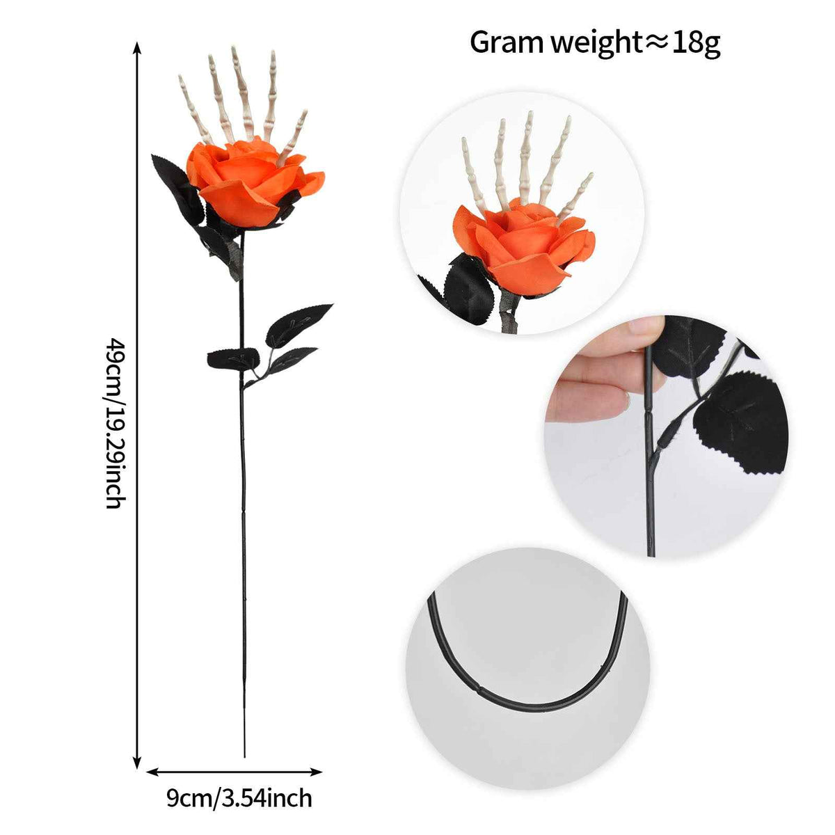 Skull-Hand Rose Stem – Gothic Halloween Ornament