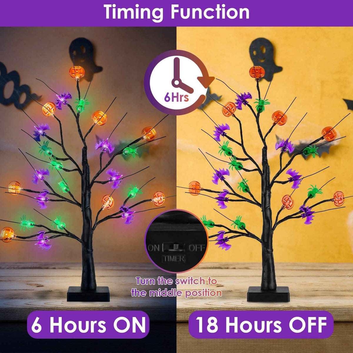 Lighted Halloween Tree 2-Pack – 24 LEDs with Timer