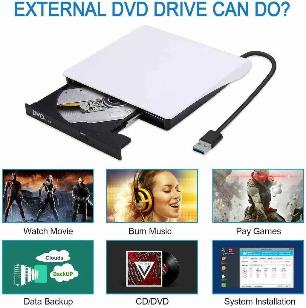 High-Speed Slim External CD DVD Drive - USB 3.0 Burner for Laptops & PCs
