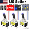 3 Pack Blue LED Toggle Switches - 12V 30A Rocker Switch for Marine, Car, Boat & ATV