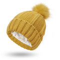 Skull-Print Knitted Beanie – Lined, Faux Fur Pom