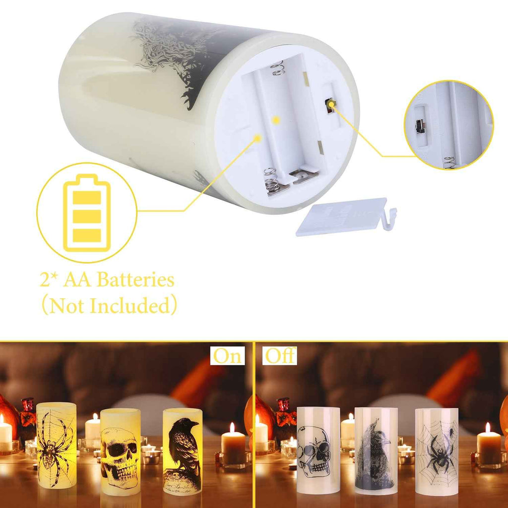 Flameless Halloween Candle Lamp 3-Pack – Timer, Battery
