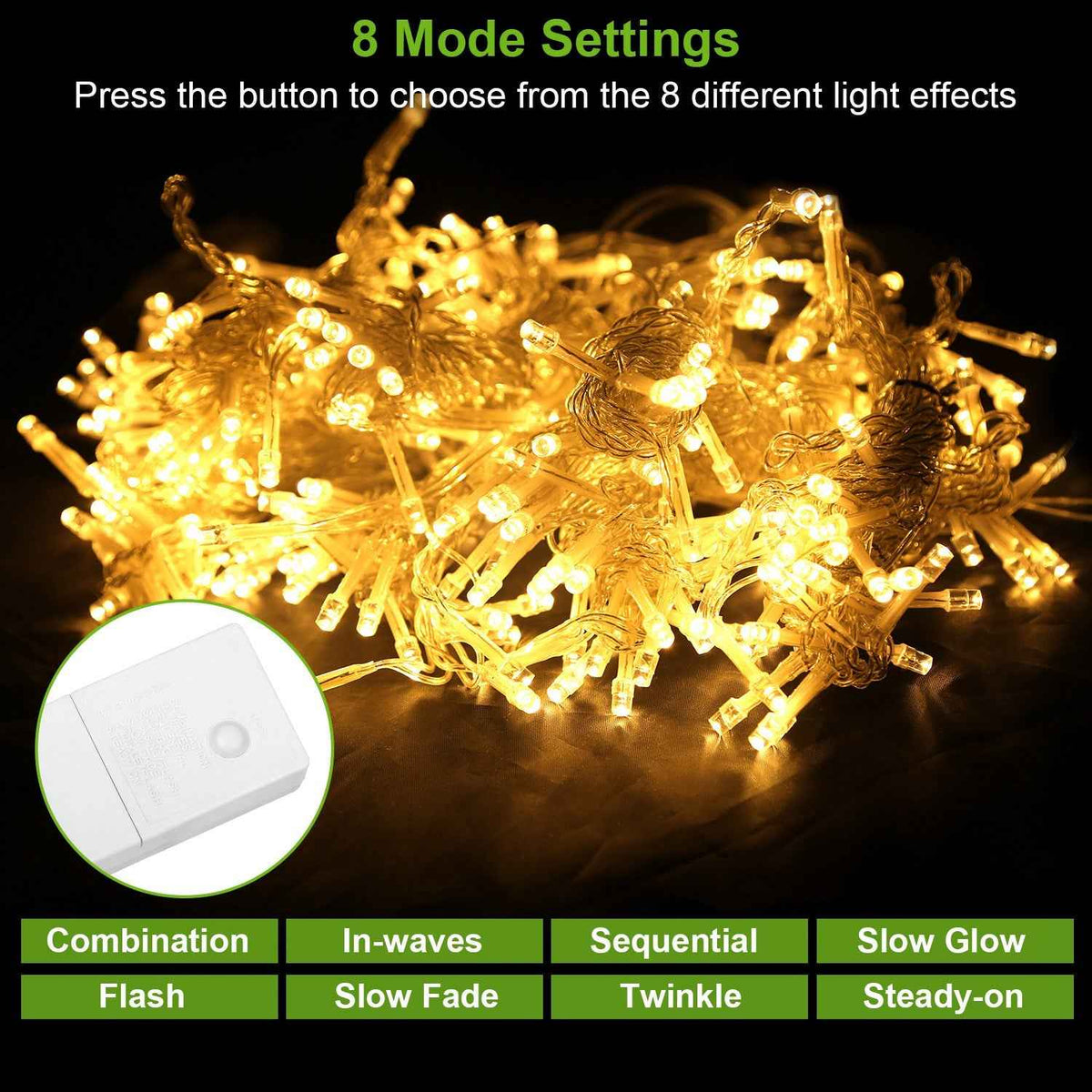 300 LED String Curtain Light – 3m, 8 Modes, Remote, IP44