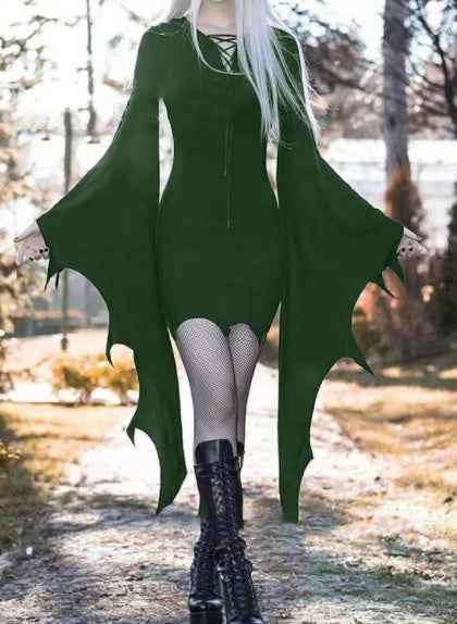 Elven Pixie Costume – Hooded Gothic Dress for Women - Blackish green / 2XL - GoSavvyNow