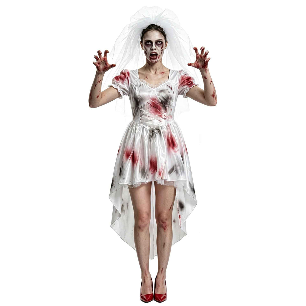 Halloween Ghost Bride White Wedding Dress
