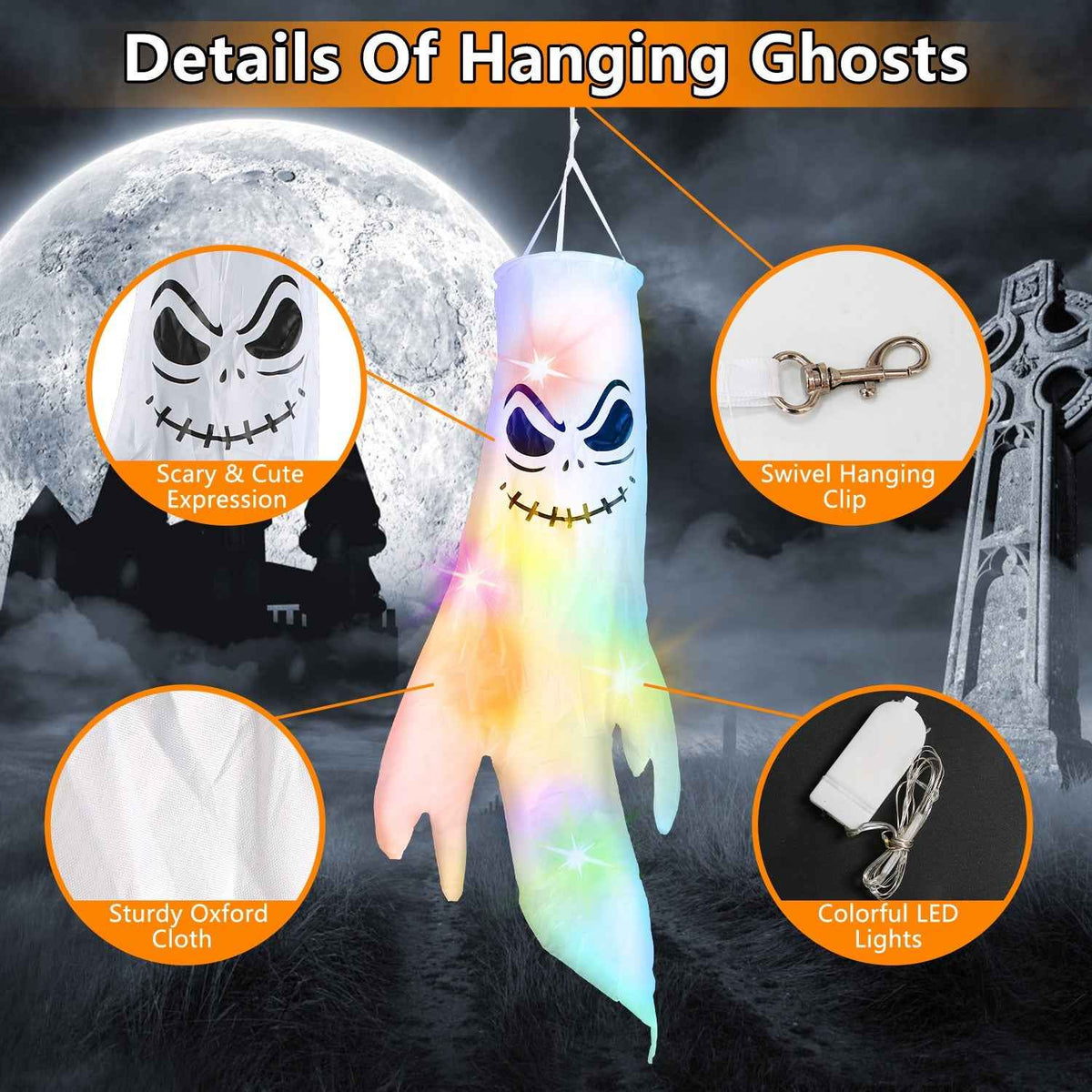 Halloween Ghost Windsocks & Witch Hats 4-Pack – LED