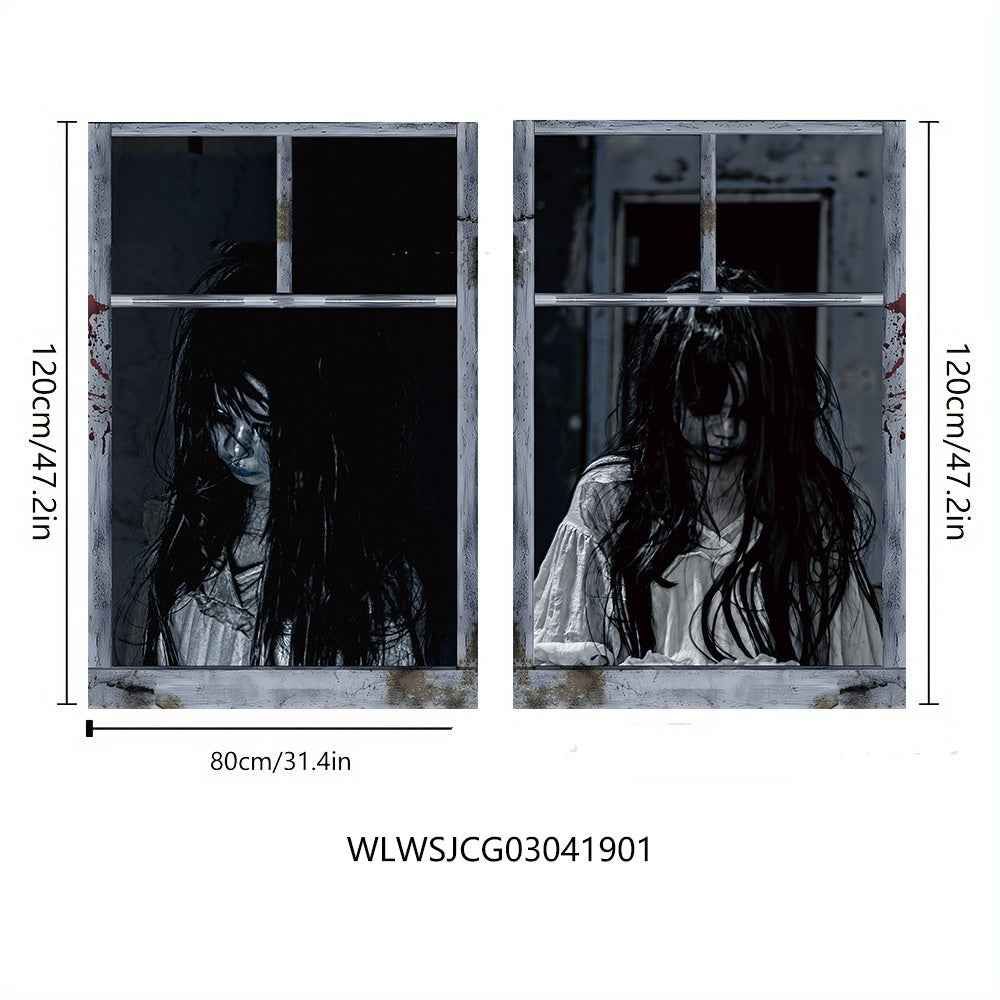 3D Witch & Ghost Window Cover – Halloween Party Backdrop