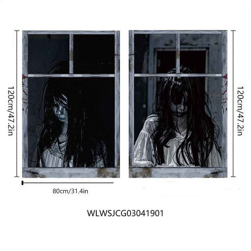 3D Witch & Ghost Window Cover – Halloween Party Backdrop