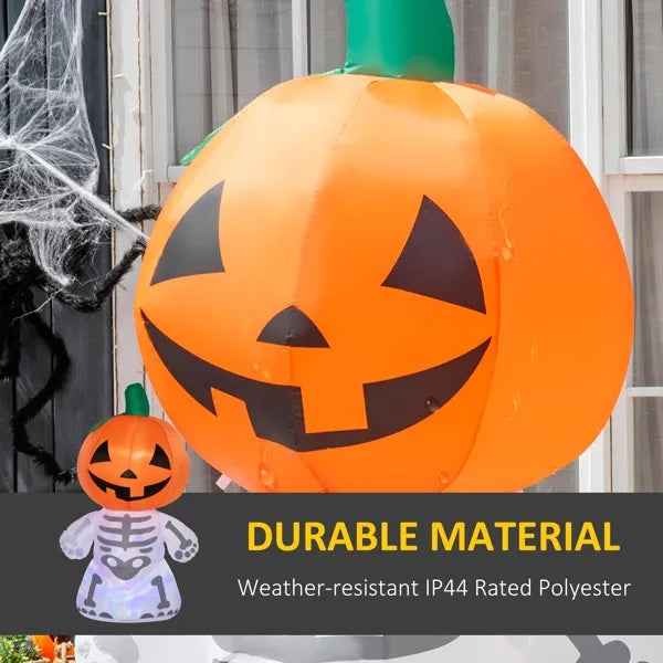 Smiling Skeleton Ghost with Pumpkin Head – 5.9 ft Inflatable Yard Decor