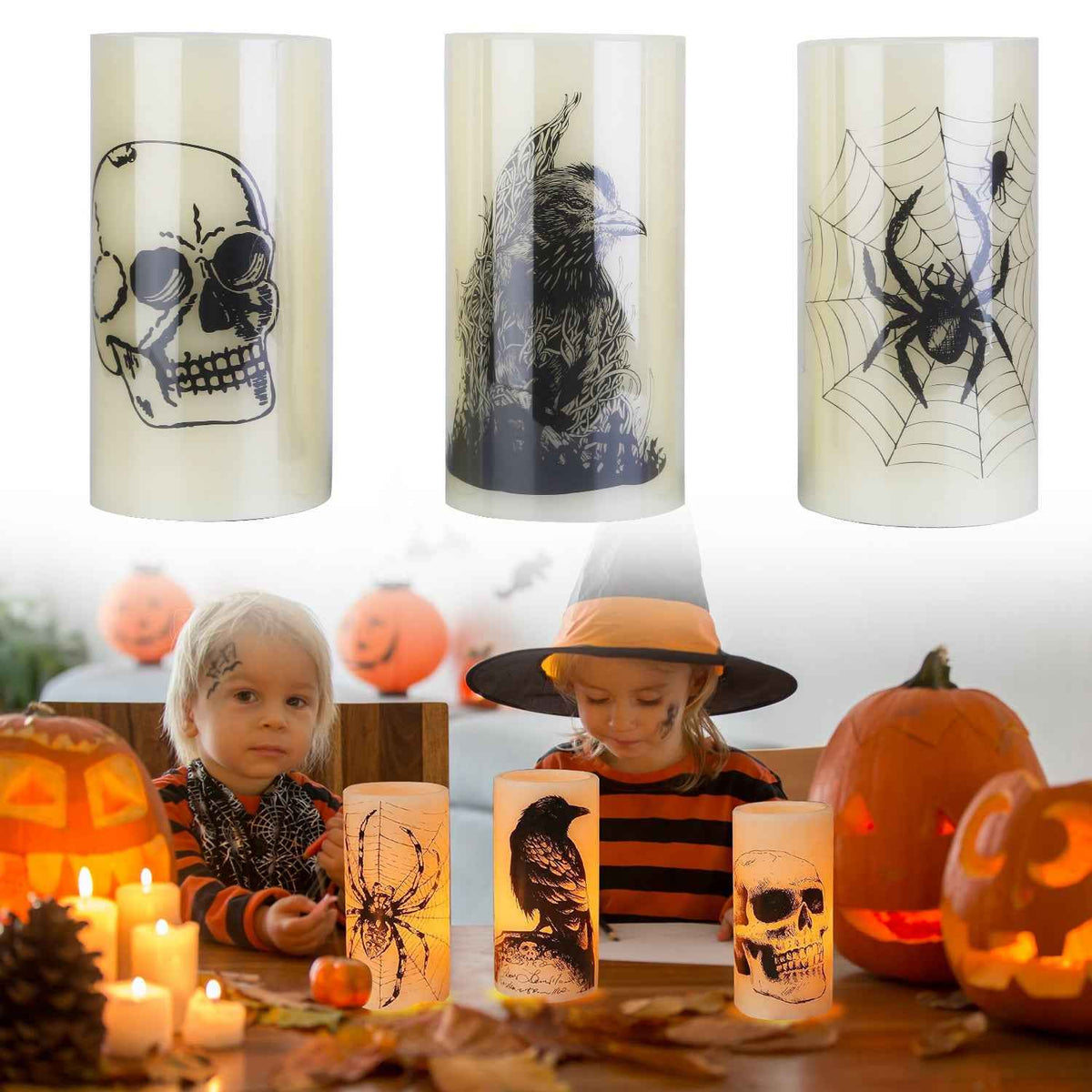 Flameless Halloween Candle Lamp 3-Pack – Timer, Battery