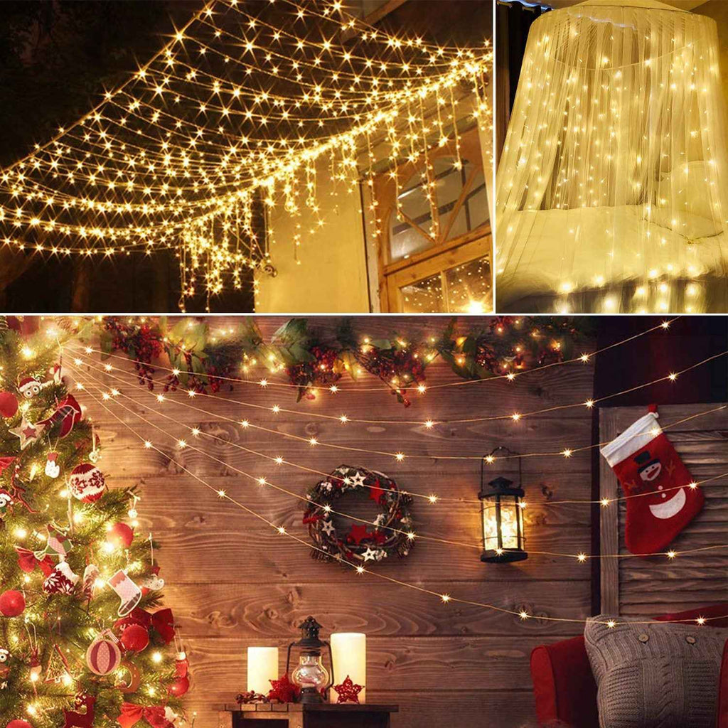 300 LED String Curtain Light – 3m, 8 Modes, Remote, IP44