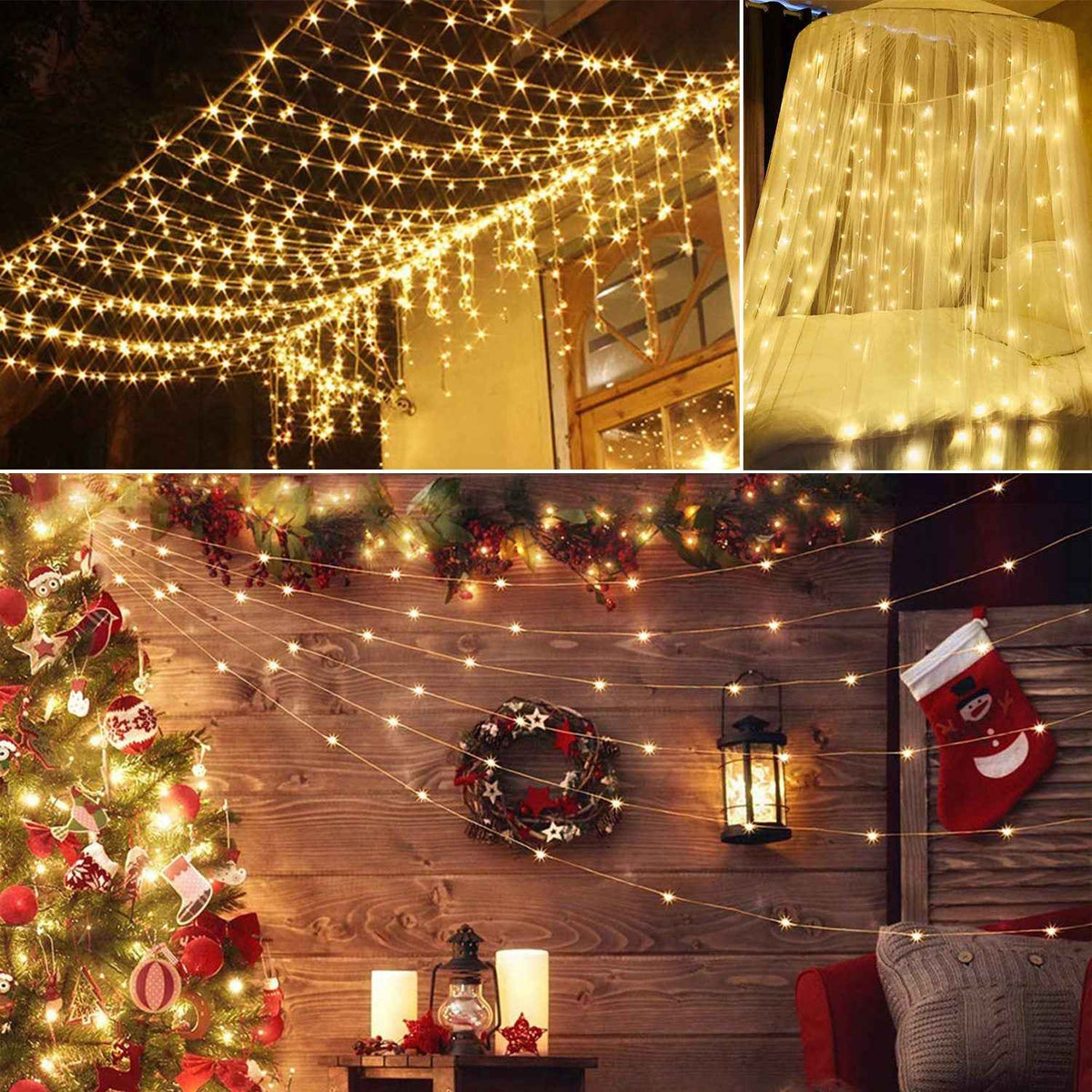 300 LED String Curtain Light – 3m, 8 Modes, Remote, IP44