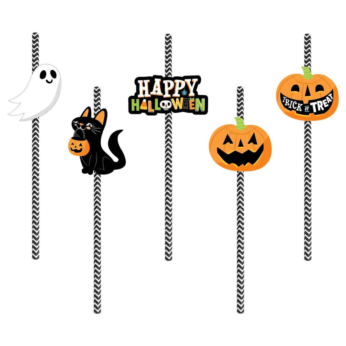Halloween Paper Straws – 25 Pack, Ghost & Cat Prints