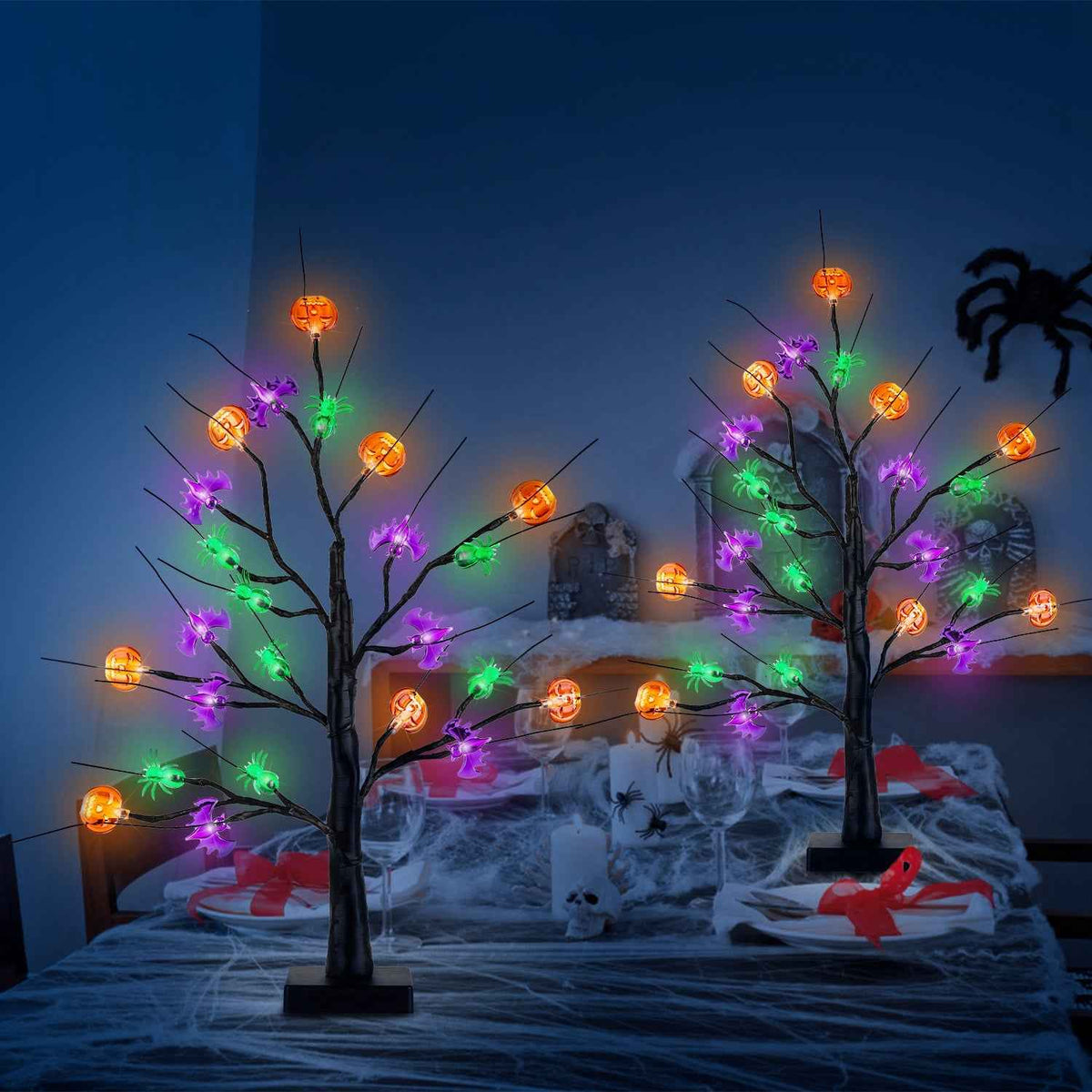 Lighted Halloween Tree 2-Pack – 24 LEDs with Timer