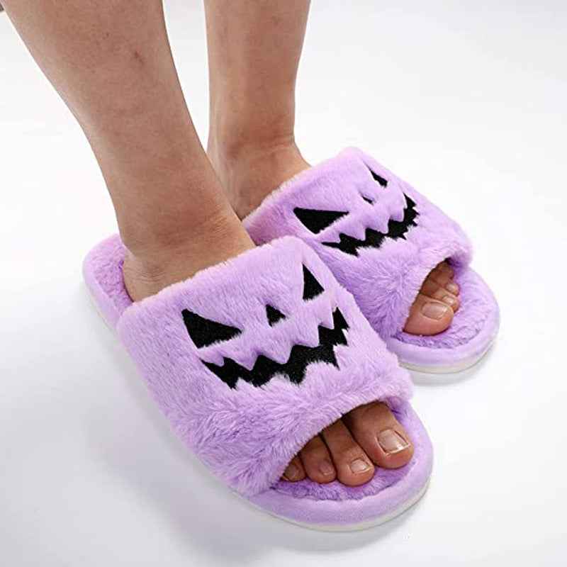 Halloween Slippers for Women – Warm Plush House Shoes