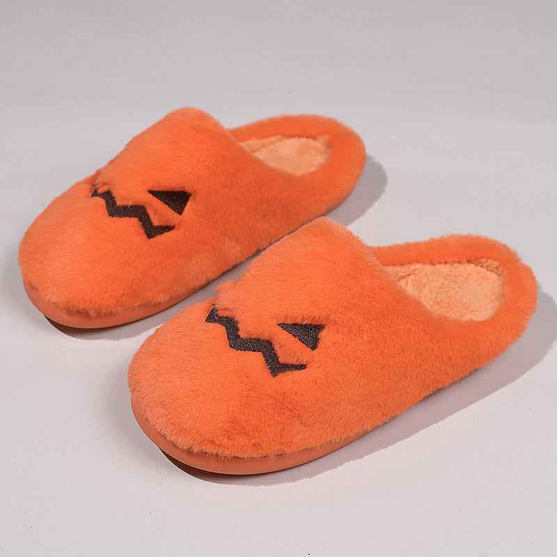 Halloween Pumpkin Slippers – Warm Plush House Shoes