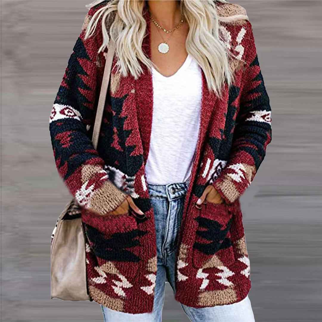 Holiday Print Knitted Cardigan – Loose Fit