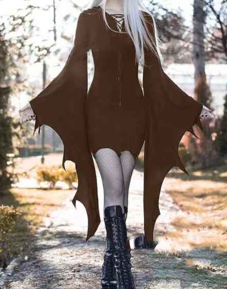 Elven Pixie Costume – Hooded Gothic Dress for Women - Dark brown / 2XL - GoSavvyNow