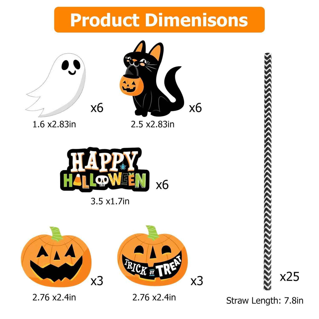 Halloween Paper Straws – 25 Pack, Ghost & Cat Prints