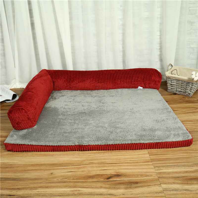 Corduroy Pet Sofa Bed with Non-Slip Base (S-XL) - Red / Bilateral / L - GoSavvyNow