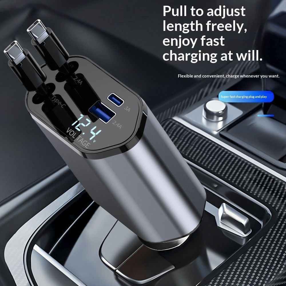 4 In 1 Retractable Car Charger Fast Car Phone Charger 120W With USB Type C Cable