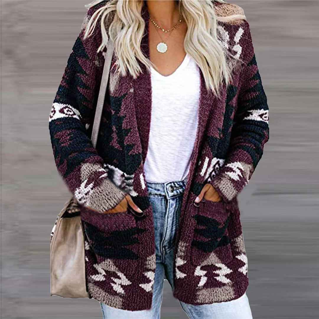 Holiday Print Knitted Cardigan – Loose Fit