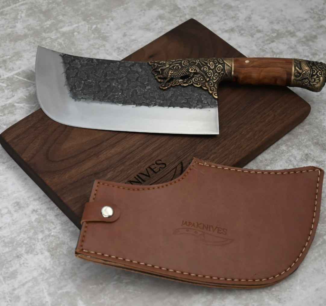Hand-Forged Chef Knife – 7Cr17MoV Steel, Carved Wood Handle