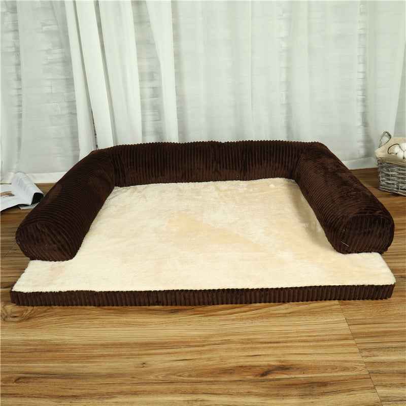 Corduroy Pet Sofa Bed with Non-Slip Base (S-XL) - Coffee / Bilateral / M - GoSavvyNow