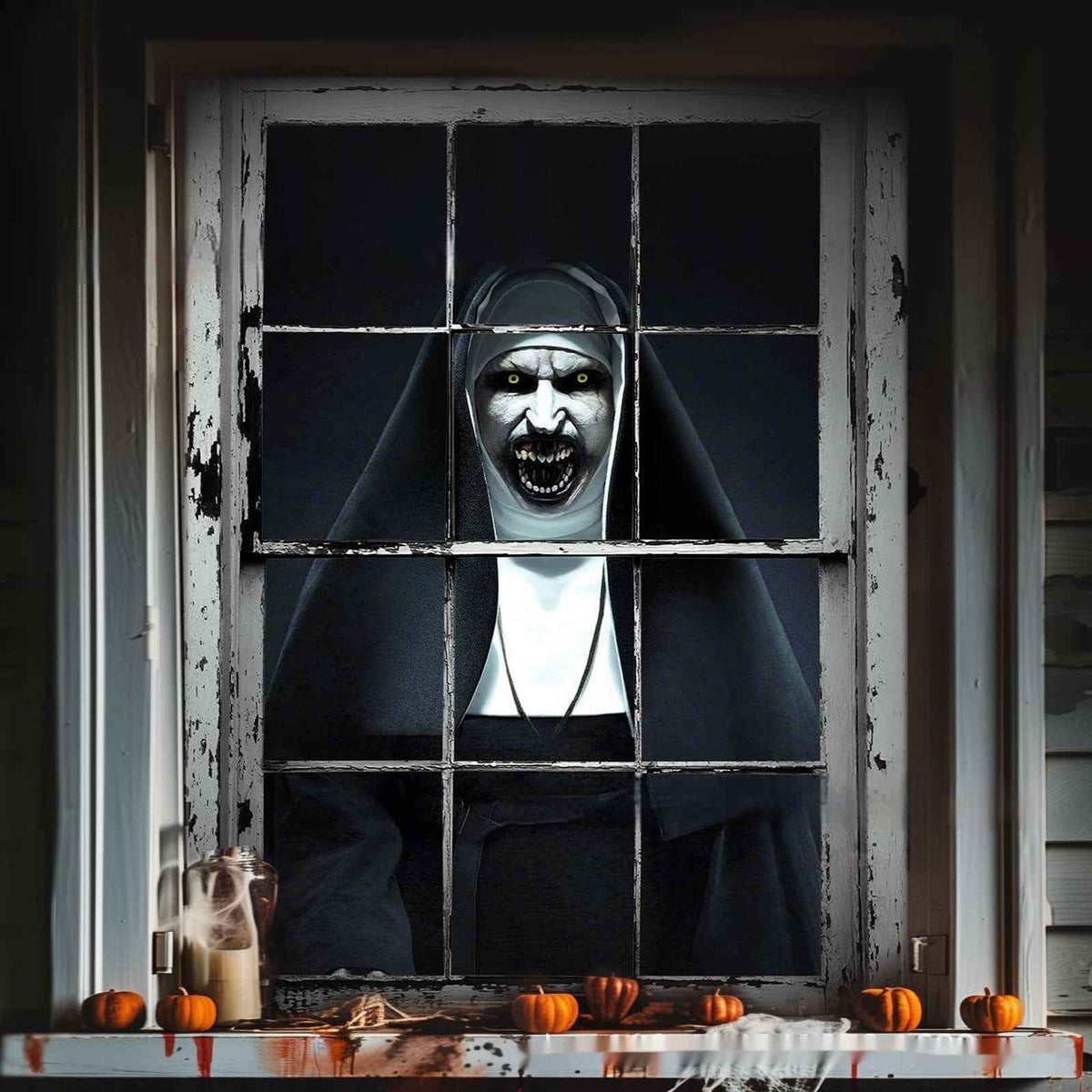 3D Witch & Ghost Window Cover – Halloween Party Backdrop