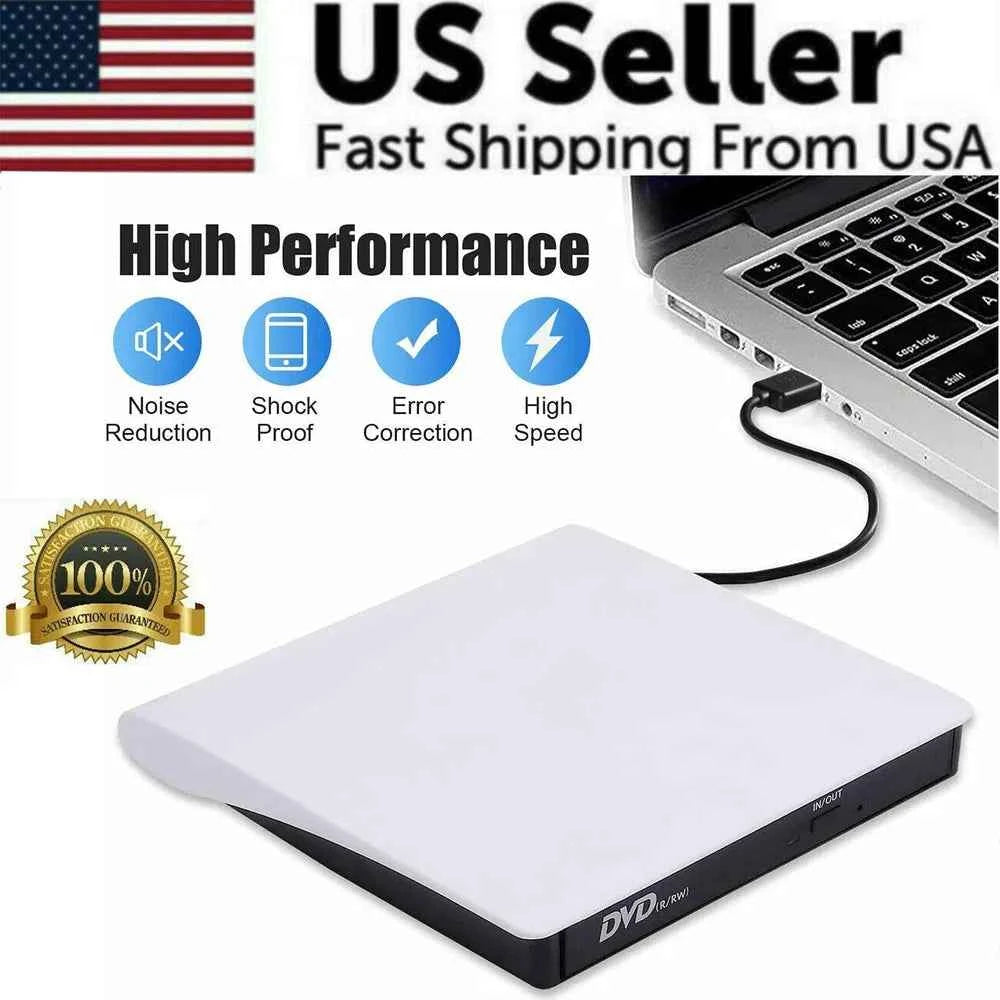 High-Speed Slim External CD DVD Drive - USB 3.0 Burner for Laptops & PCs