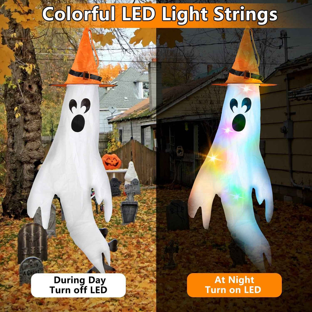 Halloween Ghost Windsocks & Witch Hats 4-Pack – LED