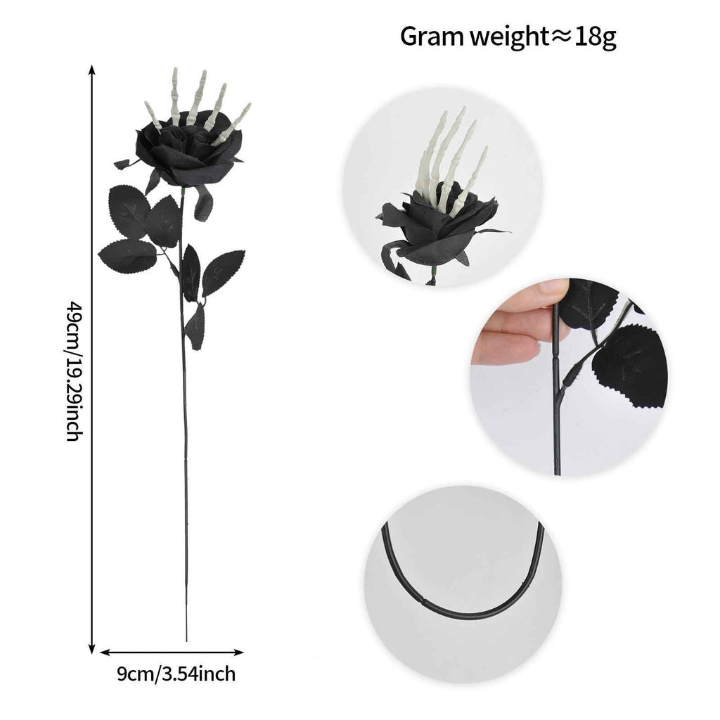 Skull-Hand Rose Stem – Gothic Halloween Ornament